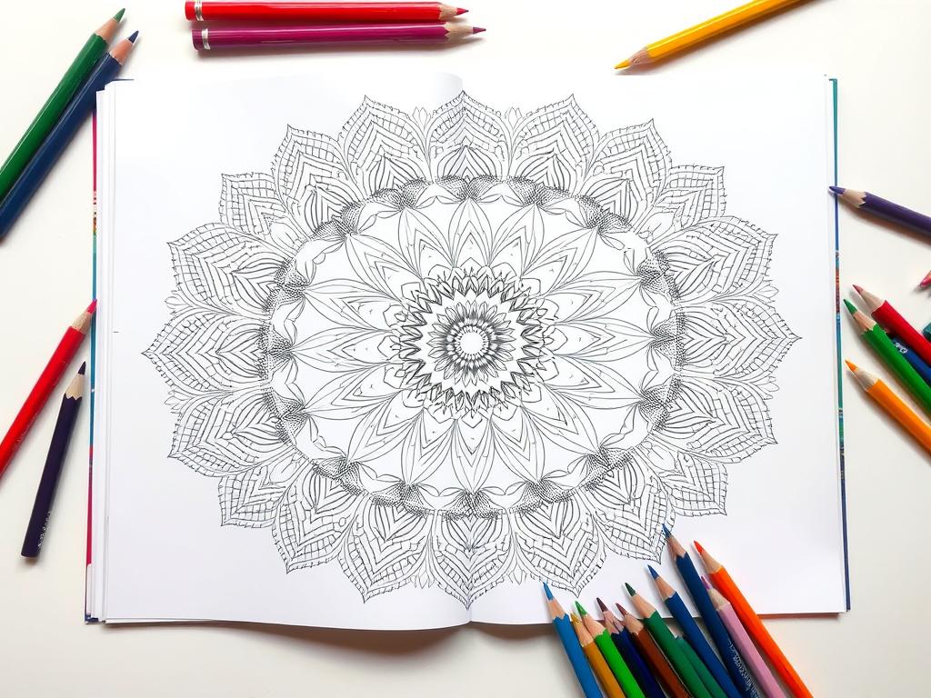 Adult coloring book with colored pencils