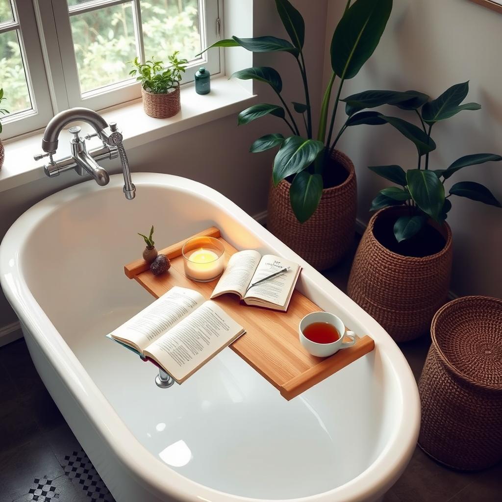 Bamboo bath caddy for zen home relaxation