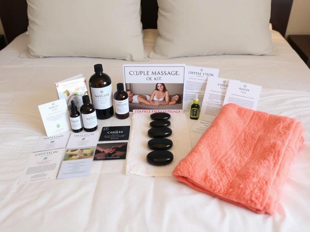 Couples massage kit with oils and stones