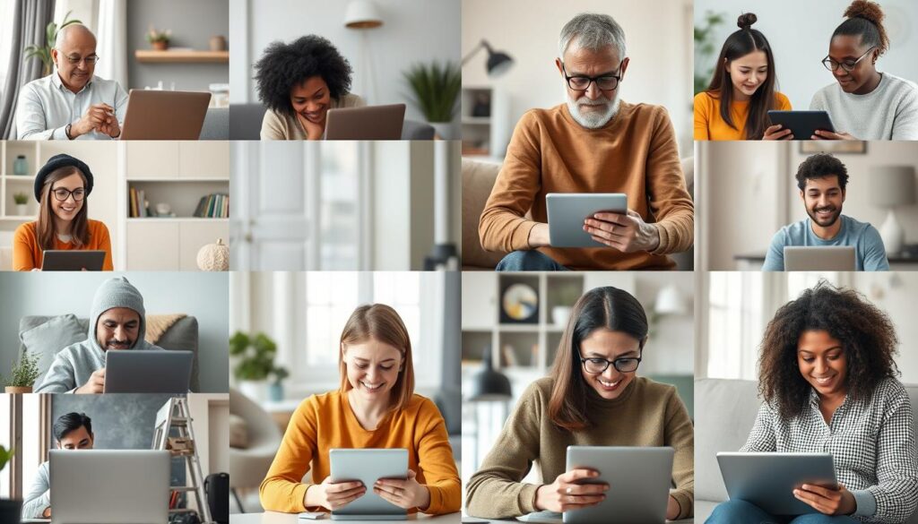 Diverse group of people benefiting from online therapy for various conditions