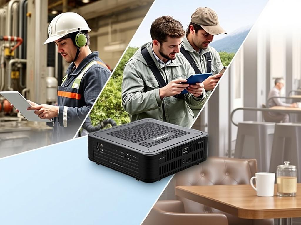 MicroPC 2 ultra-portable computer shown in various work environments, highlighting versatility of best gadgets 2025