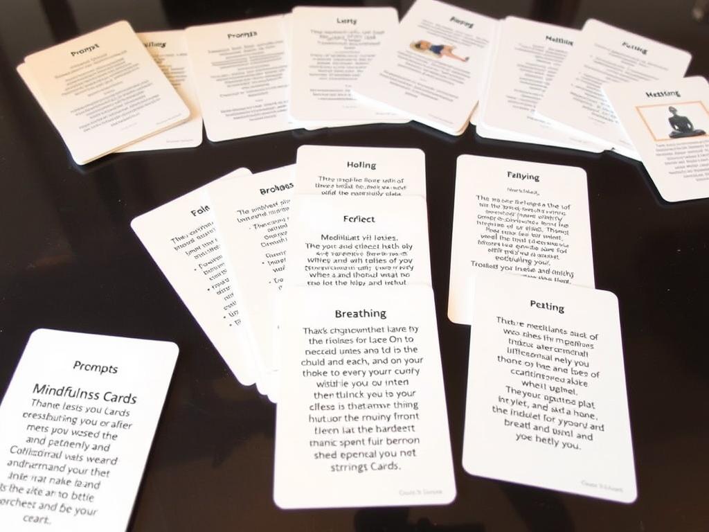 Mindfulness cards deck spread out showing different prompts