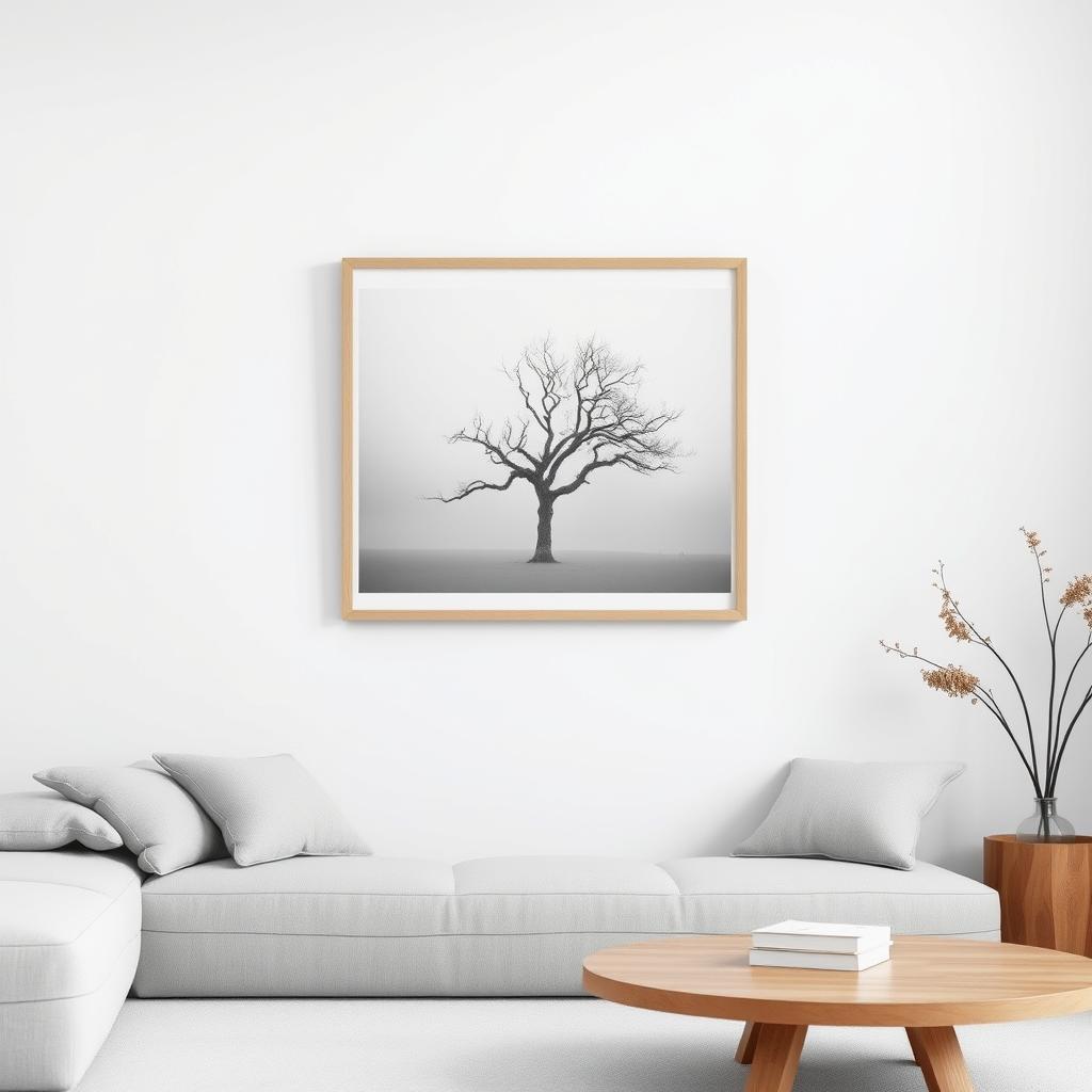 Minimalist nature photography in a Zen-inspired living room
