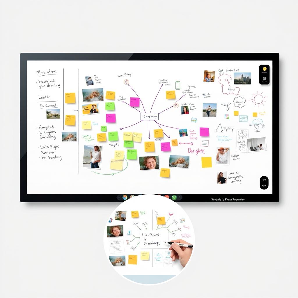 Miro board with brainstorming session and idea mapping for creative project