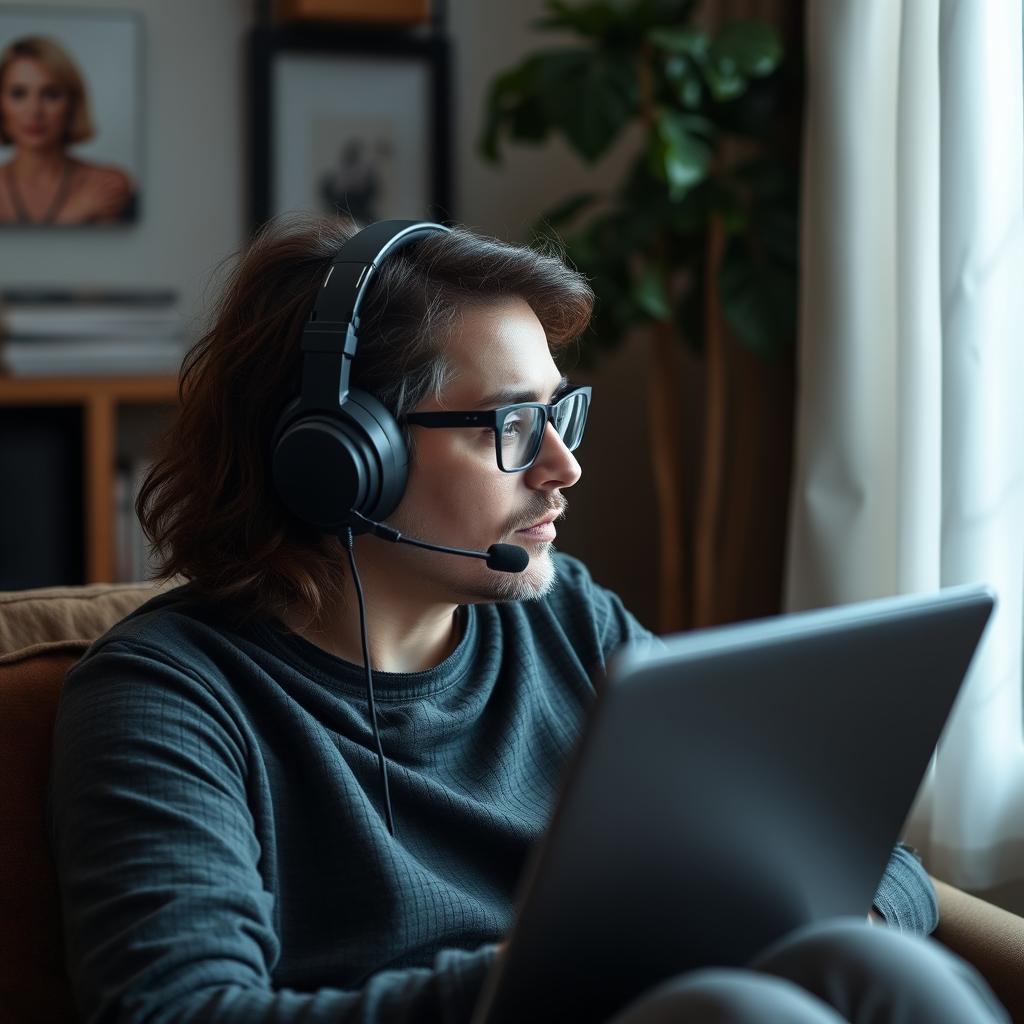 Person in private home setting during online therapy session