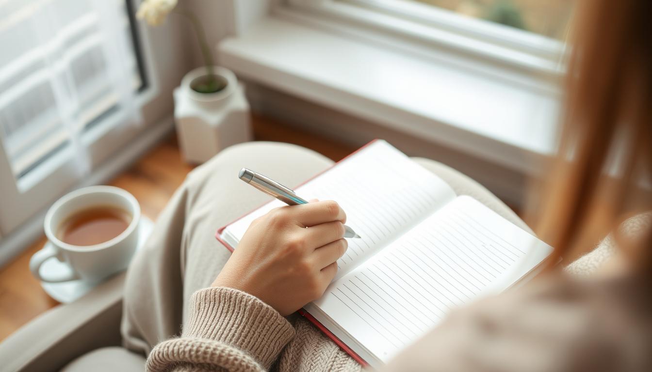 10 Transformative Hobbies for Mental Health: Boost Your Wellbeing Today Person journaling in a peaceful setting with a cup of tea nearby, demonstrating hobbies for mental health