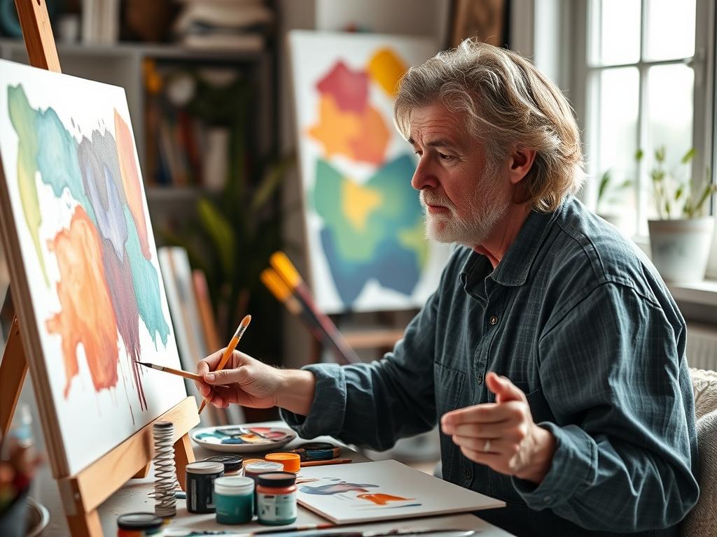 Person painting at home with art supplies, showing how creative hobbies for mental health facilitate emotional expression
