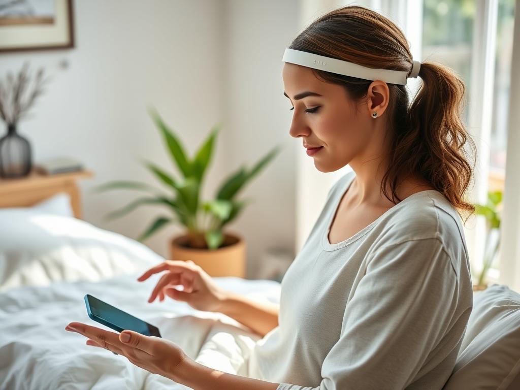 Person using advanced wellness tech gadgets in a serene home setting, showcasing best gadgets 2025 for health