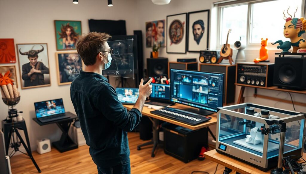 Person using creative technology tools for digital art and music production, showcasing best gadgets 2025 for creativity