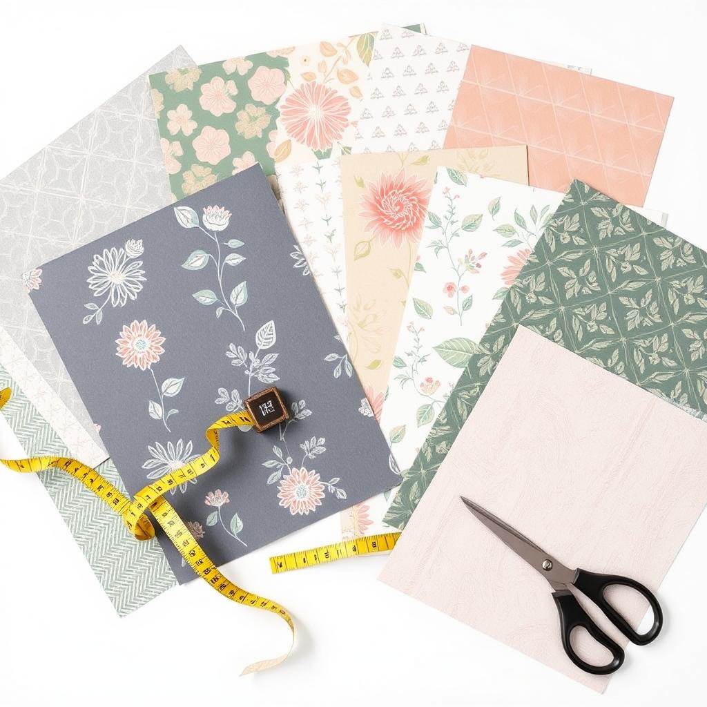 Set of peel-and-stick wallpaper samples in various patterns