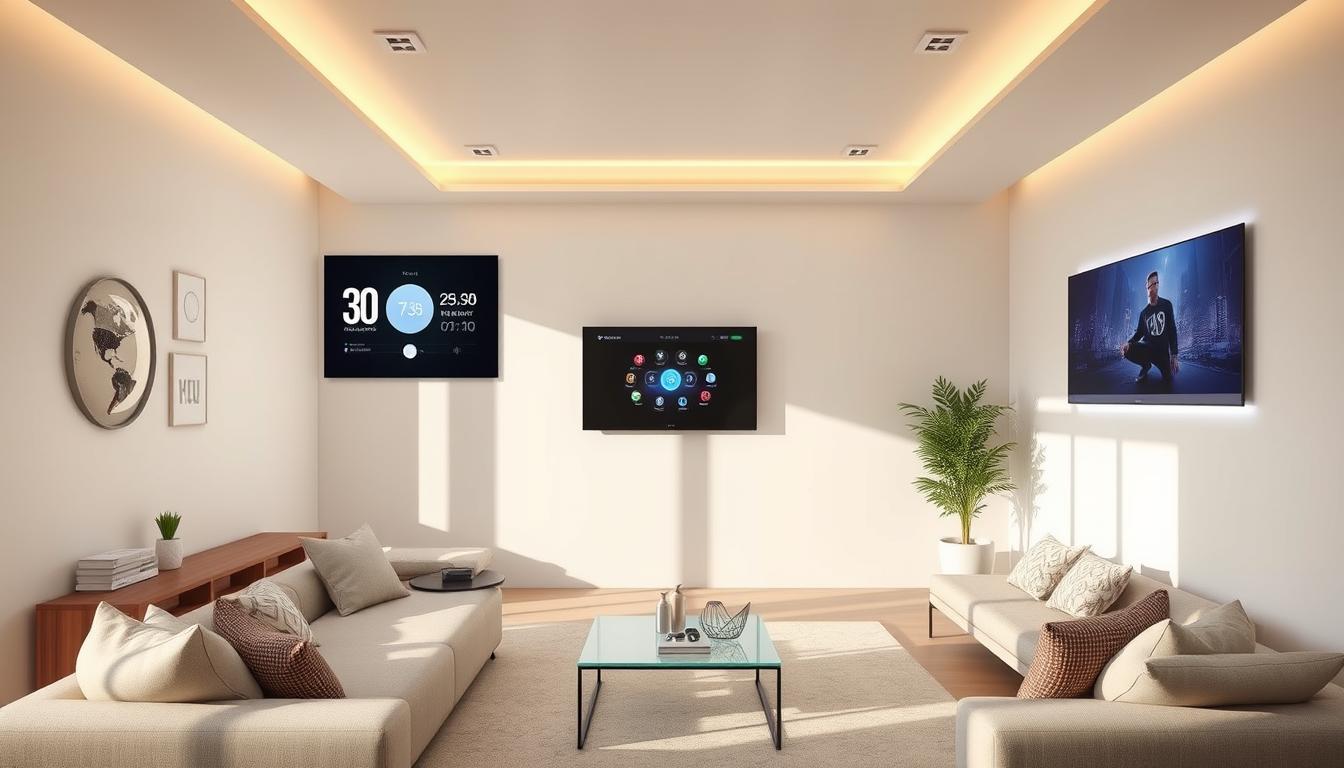 Smart home ecosystem showing integrated devices working together in a modern living room with best gadgets 2025