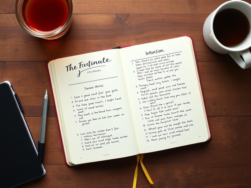 The Five Minute Journal open on a desk