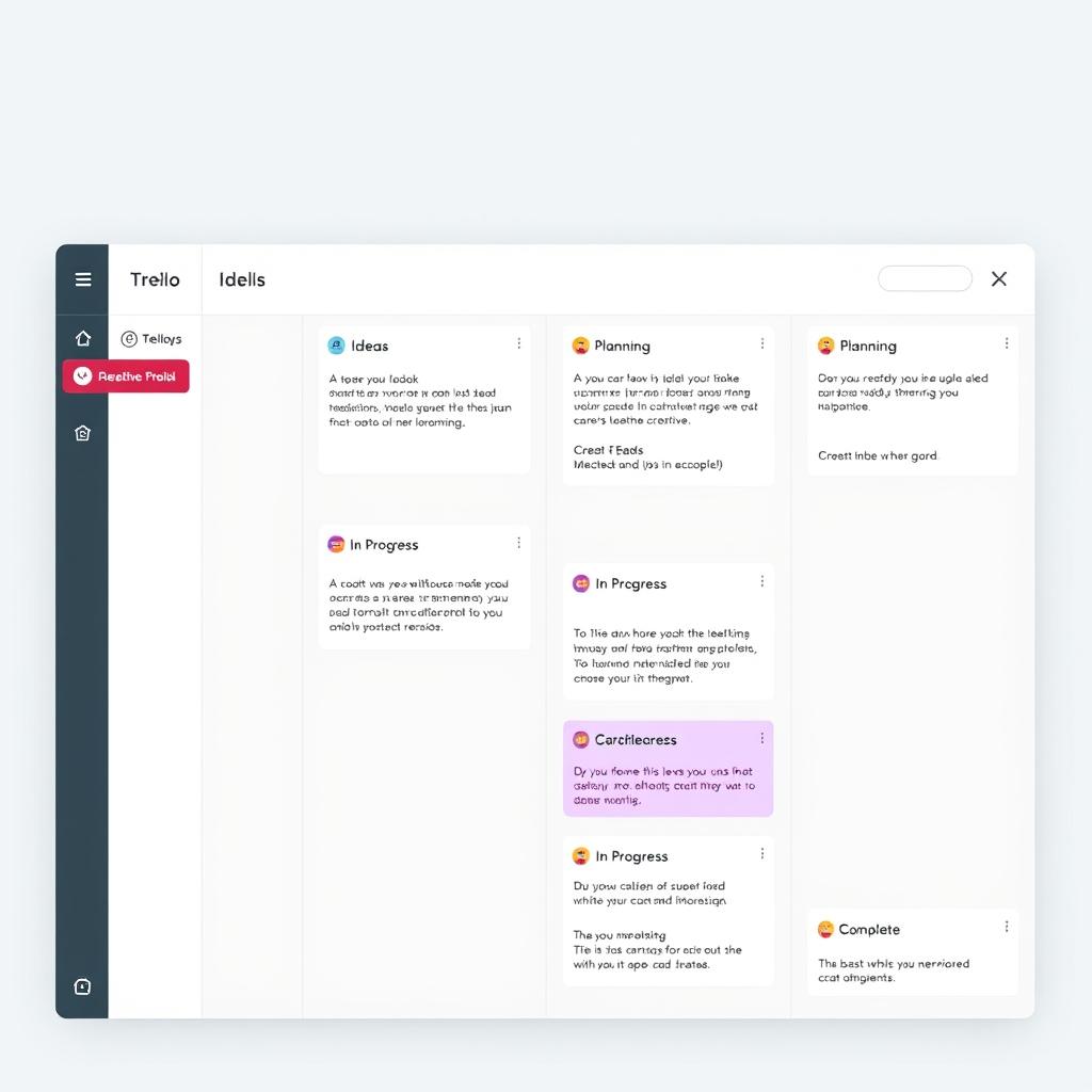 Trello board showing creative project workflow with cards for different tasks