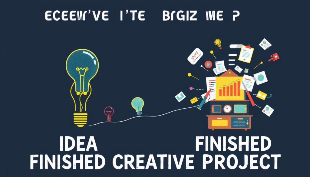 Visual representation of the journey from idea to finished creative project