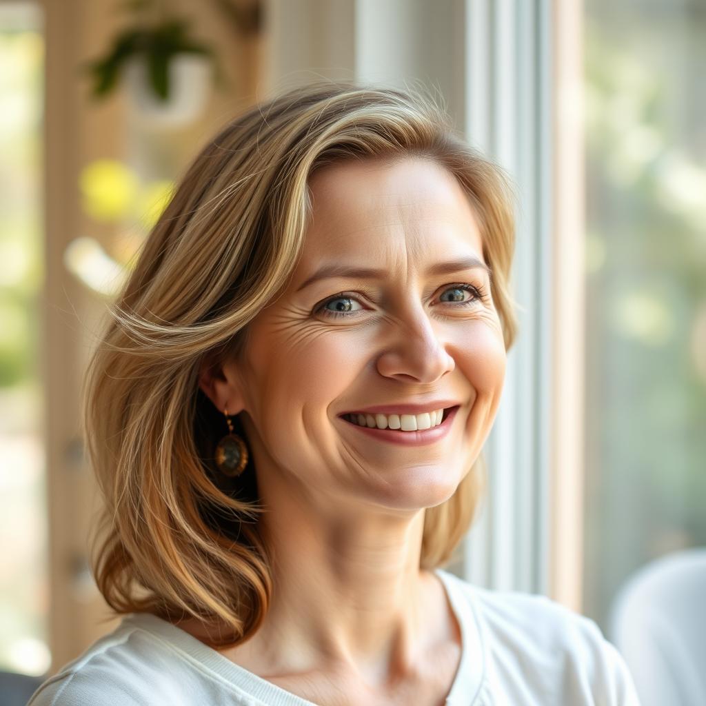 Woman smiling after successful anxiety management through online therapy