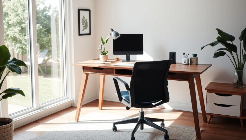 Zen home office with ergonomic setup and minimal distractions
