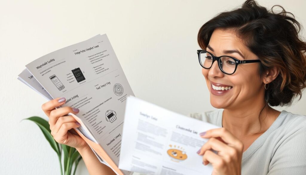 A person reviewing their personal growth toolkit items with a satisfied expression, showing the integration of various tools