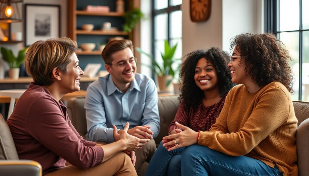 Group of friends enjoying meaningful conversation Group of friends enjoying meaningful conversation