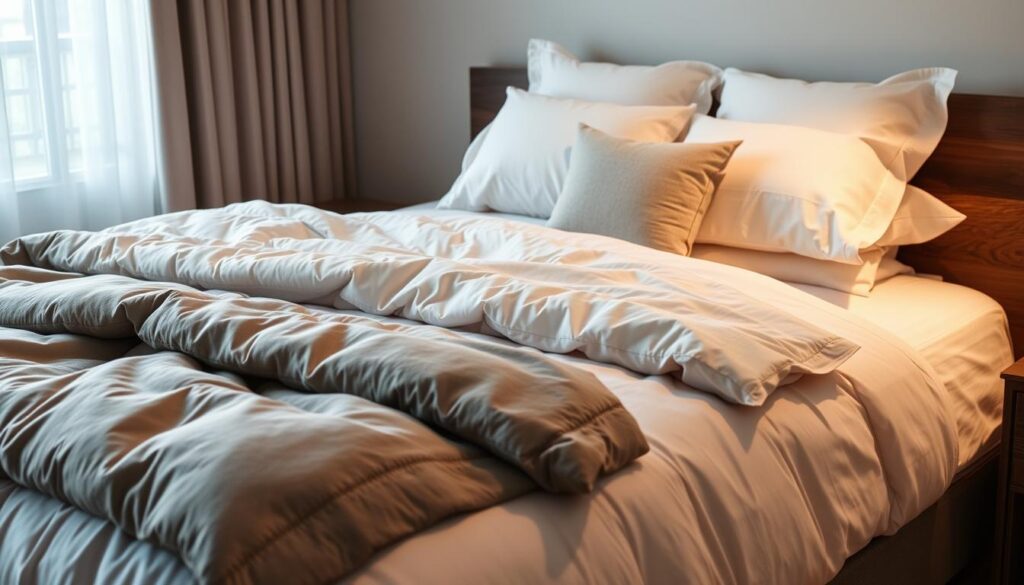 Luxurious bedding setup with ergonomic pillows and breathable sheets