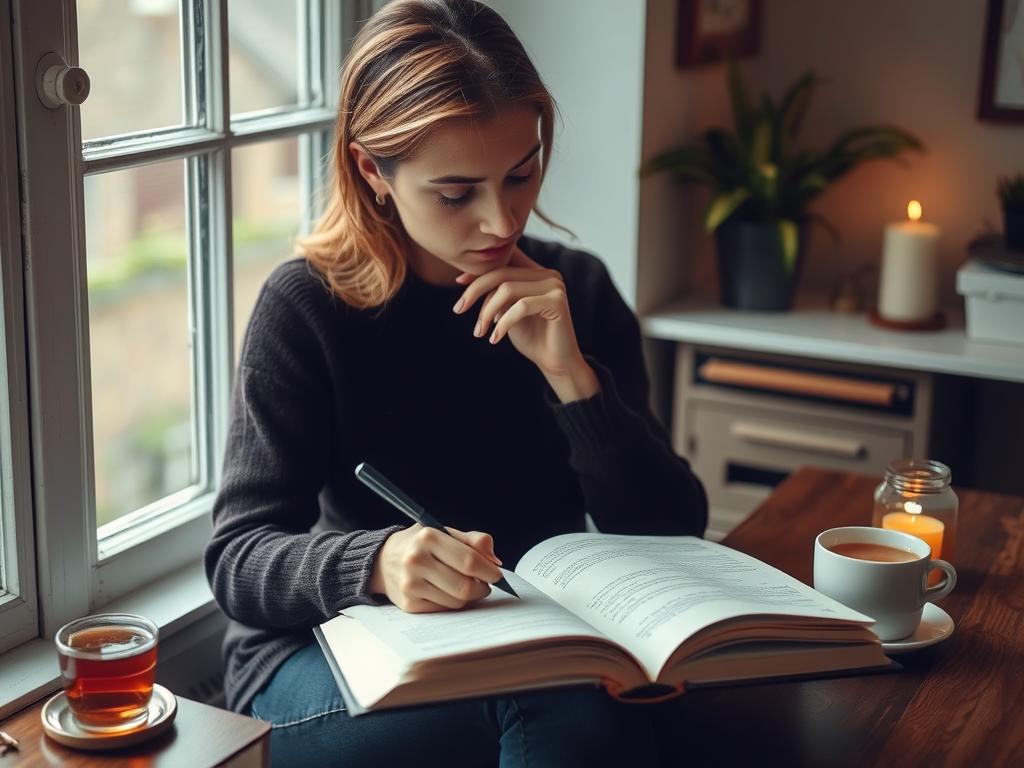 Person journaling in a peaceful setting Person journaling in a peaceful setting