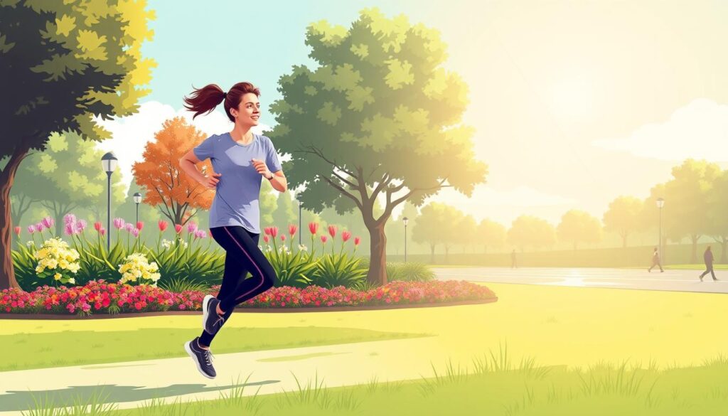 Image of a person engaging in physical activity, such as jogging or yoga