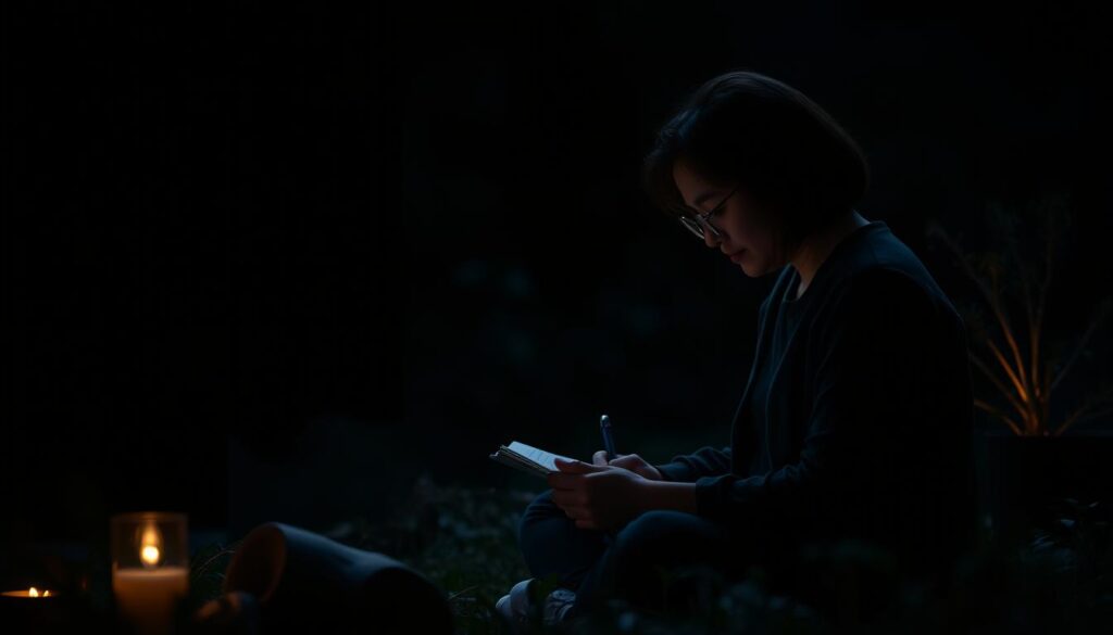 Image of a person practicing meditation or journaling