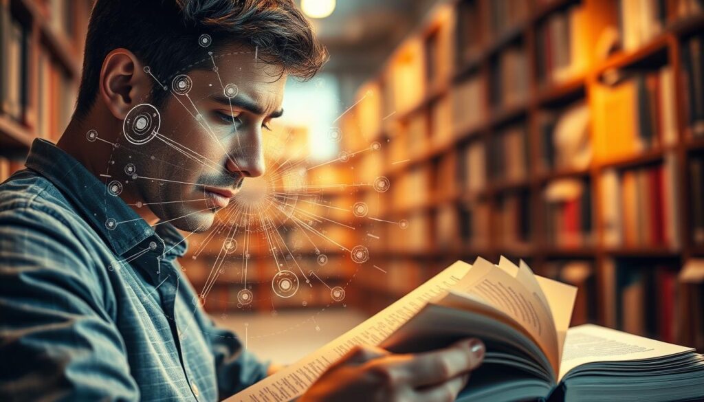 A dynamic and impactful image depicting the benefits of speed reading for non-fiction books. In the foreground, an attentive reader absorbs information from a book, their eyes scanning the pages with intense focus. The middle ground showcases a visualization of the reader's enhanced comprehension, with abstract data visualizations and knowledge nodes radiating outward. In the background, a blurred landscape of bookshelves, signifying the vast wealth of information accessible through speed reading techniques. The scene is illuminated by warm, focused lighting, conveying a sense of productivity, clarity, and intellectual advancement. The overall mood is one of efficiency, enlightenment, and the power of accelerated learning. A dynamic and impactful image depicting the benefits of speed reading for non-fiction books. In the foreground, an attentive reader absorbs information from a book, their eyes scanning the pages with intense focus. The middle ground showcases a visualization of the reader's enhanced comprehension, with abstract data visualizations and knowledge nodes radiating outward. In the background, a blurred landscape of bookshelves, signifying the vast wealth of information accessible through speed reading techniques. The scene is illuminated by warm, focused lighting, conveying a sense of productivity, clarity, and intellectual advancement. The overall mood is one of efficiency, enlightenment, and the power of accelerated learning.