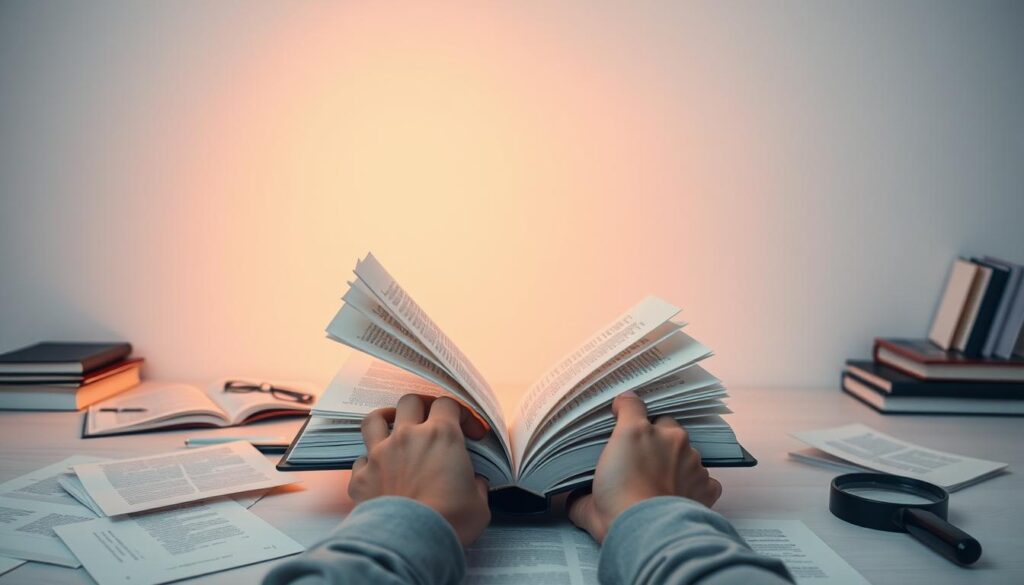 A dynamic book levitating in a minimalist study, surrounded by scattered pages and a magnifying glass, bathed in warm, focused lighting. In the foreground, a pair of hands turning the pages rapidly, conveying the essence of speed reading techniques. The background features abstract geometric patterns, hinting at the structured and organized nature of effective reading strategies. The overall composition suggests a sense of efficiency, focus, and the pursuit of knowledge. A dynamic book levitating in a minimalist study, surrounded by scattered pages and a magnifying glass, bathed in warm, focused lighting. In the foreground, a pair of hands turning the pages rapidly, conveying the essence of speed reading techniques. The background features abstract geometric patterns, hinting at the structured and organized nature of effective reading strategies. The overall composition suggests a sense of efficiency, focus, and the pursuit of knowledge.