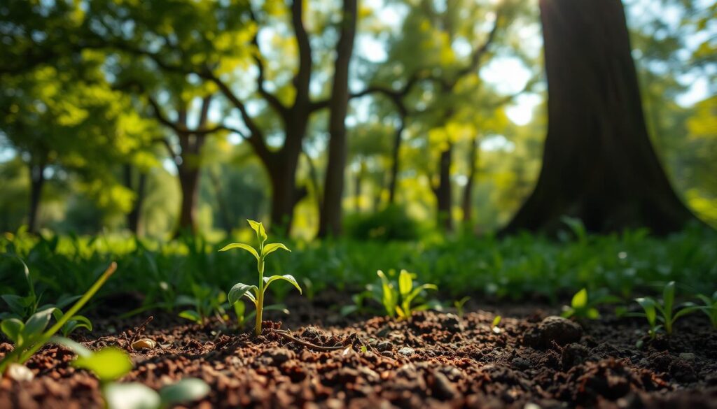 A lush, verdant landscape where a young sapling emerges from the fertile soil, its delicate leaves reaching skyward. Dappled sunlight filters through the canopy, casting a warm, golden glow over the scene. In the background, towering trees stand tall, their branches swaying gently in a refreshing breeze. The foreground is dominated by the sapling, its growth symbolizing the process of research and development, a journey of transformation and resilience. Subtle, earthy tones create a sense of harmony, while the overall composition evokes a sense of optimism and the boundless potential of a "growth mindset". A lush, verdant landscape where a young sapling emerges from the fertile soil, its delicate leaves reaching skyward. Dappled sunlight filters through the canopy, casting a warm, golden glow over the scene. In the background, towering trees stand tall, their branches swaying gently in a refreshing breeze. The foreground is dominated by the sapling, its growth symbolizing the process of research and development, a journey of transformation and resilience. Subtle, earthy tones create a sense of harmony, while the overall composition evokes a sense of optimism and the boundless potential of a "growth mindset".