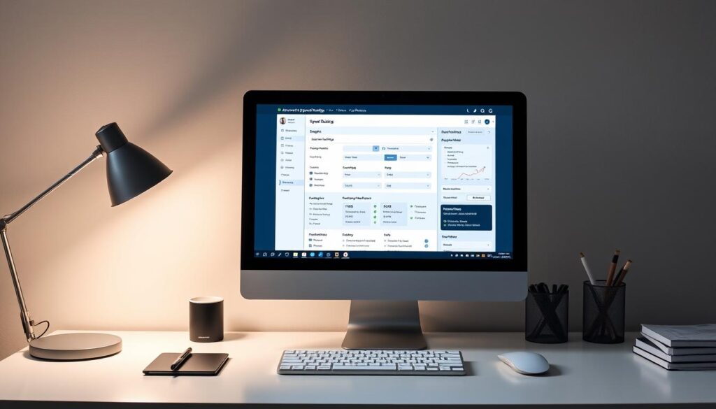 A sleek, modern desktop computer with a glowing display showcasing advanced speed reading software. The screen displays a dynamic interface with customizable settings, highlighting key features like word highlighting, speed controls, and comprehension tracking. The desk is minimalist, with a stylish lamp and a few carefully placed office supplies. Soft, directional lighting illuminates the scene, casting subtle shadows and highlighting the depth and texture of the materials. The overall atmosphere conveys a sense of efficiency, focus, and technological sophistication, perfectly suited for the "Advanced Speed Reading Techniques" section of the article. A sleek, modern desktop computer with a glowing display showcasing advanced speed reading software. The screen displays a dynamic interface with customizable settings, highlighting key features like word highlighting, speed controls, and comprehension tracking. The desk is minimalist, with a stylish lamp and a few carefully placed office supplies. Soft, directional lighting illuminates the scene, casting subtle shadows and highlighting the depth and texture of the materials. The overall atmosphere conveys a sense of efficiency, focus, and technological sophistication, perfectly suited for the "Advanced Speed Reading Techniques" section of the article.
