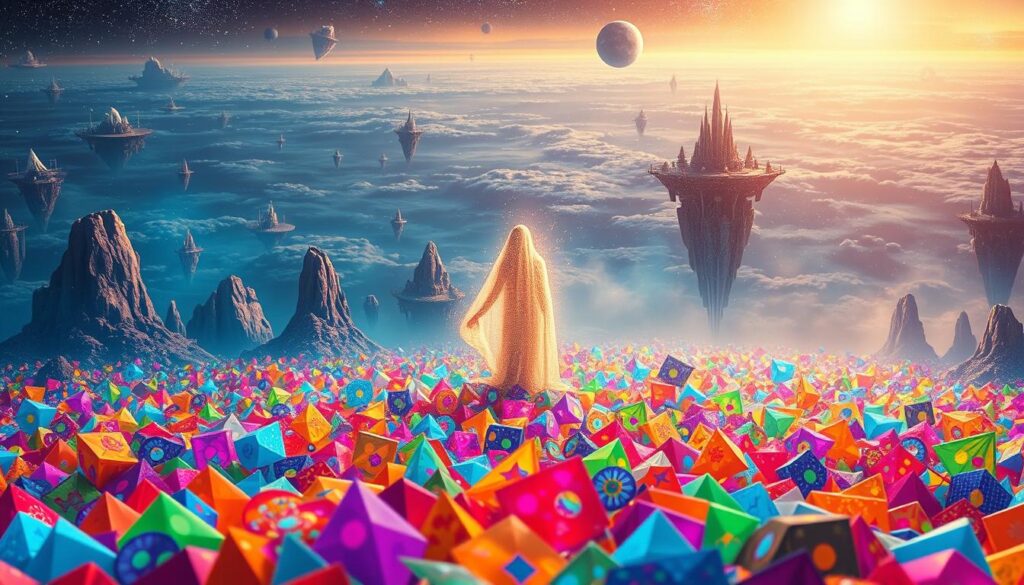 A vibrant, surreal landscape of creativity and imagination. In the foreground, a kaleidoscopic array of colors and shapes, representing the boundless potential of the creative mind. In the middle ground, a figure shrouded in a cloak of shimmering light, symbolizing the artist's vision and inner spark. The background is a dreamlike expanse, dotted with floating islands and swirling galaxies, conveying the boundless scope of creative exploration. The lighting is ethereal and atmospheric, casting a warm, inviting glow over the scene. The overall mood is one of wonder, inspiration, and the limitless possibilities of the creative process. A vibrant, surreal landscape of creativity and imagination. In the foreground, a kaleidoscopic array of colors and shapes, representing the boundless potential of the creative mind. In the middle ground, a figure shrouded in a cloak of shimmering light, symbolizing the artist's vision and inner spark. The background is a dreamlike expanse, dotted with floating islands and swirling galaxies, conveying the boundless scope of creative exploration. The lighting is ethereal and atmospheric, casting a warm, inviting glow over the scene. The overall mood is one of wonder, inspiration, and the limitless possibilities of the creative process.