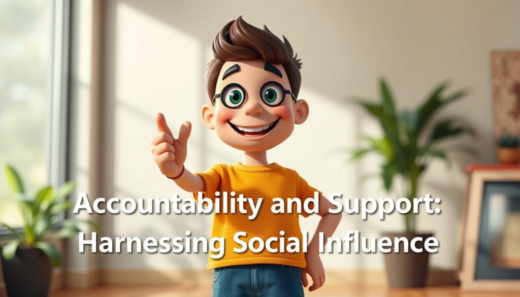 A warm, friendly character standing in a casual, supportive pose, offering a handshake or high-five to the viewer. The character has an encouraging, approachable expression, conveying a sense of camaraderie and accountability. Soft, natural lighting illuminates the scene, creating a welcoming atmosphere. The background is slightly blurred, placing the focus on the character and their outstretched hand. The overall scene suggests a collaborative, mutually beneficial relationship, reflecting the theme of the "Accountability and Support: Harnessing Social Influence" section. A warm, friendly character standing in a casual, supportive pose, offering a handshake or high-five to the viewer. The character has an encouraging, approachable expression, conveying a sense of camaraderie and accountability. Soft, natural lighting illuminates the scene, creating a welcoming atmosphere. The background is slightly blurred, placing the focus on the character and their outstretched hand. The overall scene suggests a collaborative, mutually beneficial relationship, reflecting the theme of the "Accountability and Support: Harnessing Social Influence" section.