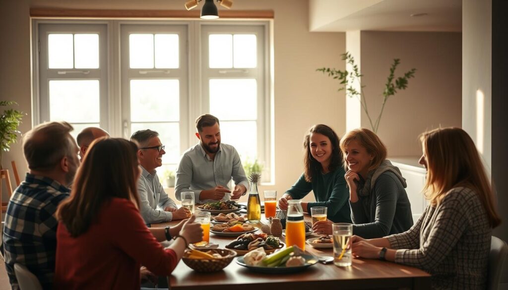 A warm, inviting gathering of a diverse keto community, bonding over shared health journeys and mutual support. In the foreground, a group of people - men and women of various ages and ethnicities - sitting around a table, engaged in lively conversation, sharing recipes and swapping tips. Soft, natural lighting filters in from large windows, casting a cozy glow. In the middle ground, a spread of keto-friendly snacks and beverages, reflecting the group's commitment to their lifestyle. The background depicts a modern, minimalist space with clean lines and earthy tones, creating a sense of comfort and acceptance. An atmosphere of camaraderie, empowerment, and a shared passion for thriving on a keto path. A warm, inviting gathering of a diverse keto community, bonding over shared health journeys and mutual support. In the foreground, a group of people - men and women of various ages and ethnicities - sitting around a table, engaged in lively conversation, sharing recipes and swapping tips. Soft, natural lighting filters in from large windows, casting a cozy glow. In the middle ground, a spread of keto-friendly snacks and beverages, reflecting the group's commitment to their lifestyle. The background depicts a modern, minimalist space with clean lines and earthy tones, creating a sense of comfort and acceptance. An atmosphere of camaraderie, empowerment, and a shared passion for thriving on a keto path.